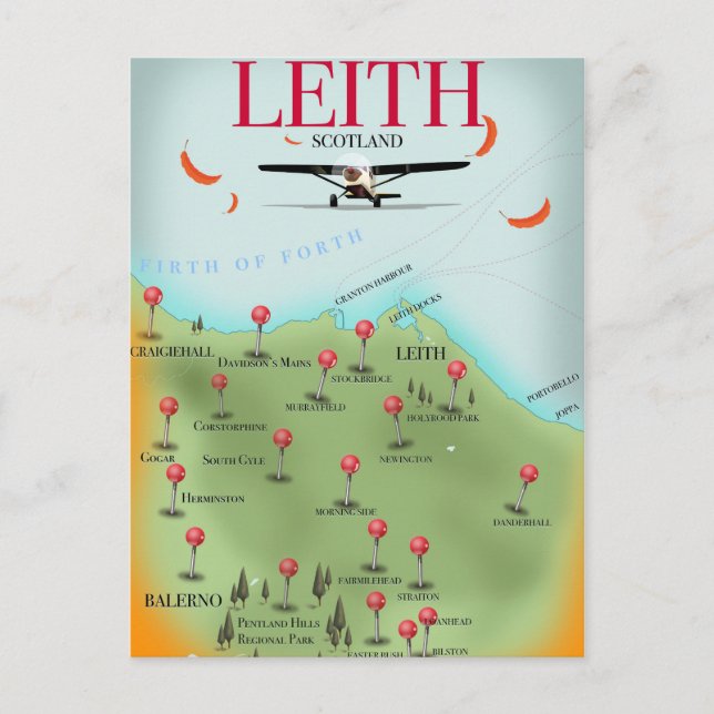 Leith Scotland vintage style map Postcard (Front)