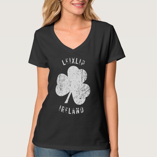Leixslip Ireland Vintage Shamrock Distressed Look T-Shirt (Front)