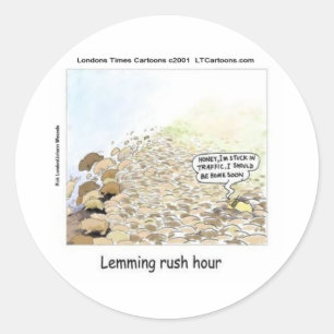 Lemmings Rush Hour Funny Classic Round Sticker