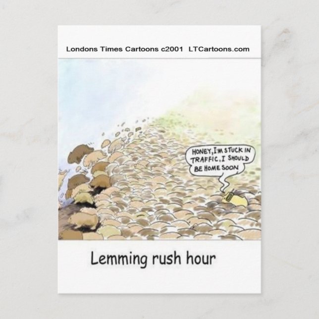 Lemmings Rush Hour Funny Postcard (Front)