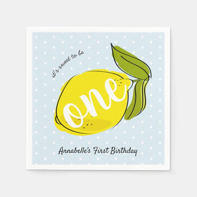 Lemon 1st Birthday Light Blue Paper Napkin (Front)