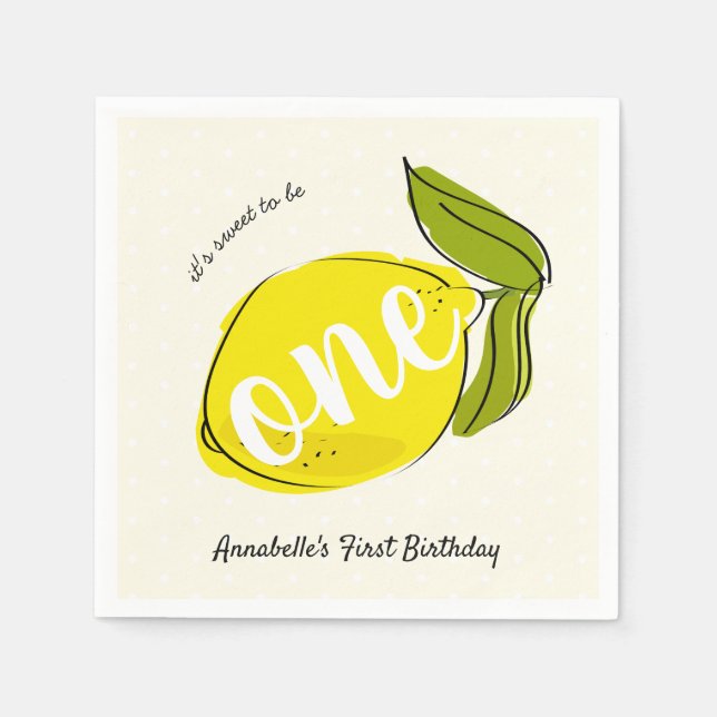 Lemon 1st Birthday Light Yellow Paper Napkin (Front)