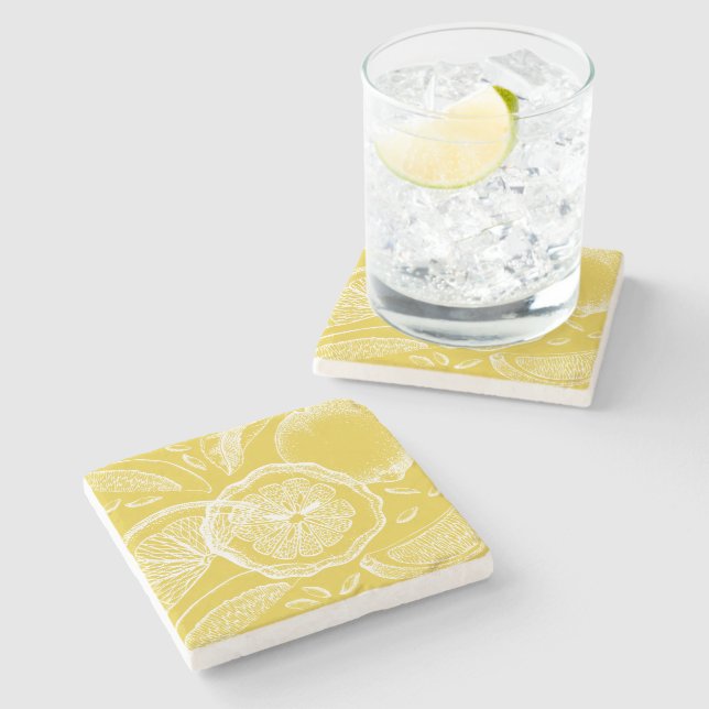 Lemon Abstract Stone Coaster (Side)