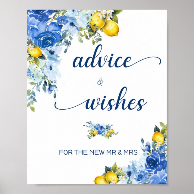 Lemon Advice & Wishes Bridal Shower Table Sign (Front)