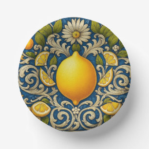 Lemon Almafi Blue Mediterranean Art Nouveau Paper Plate