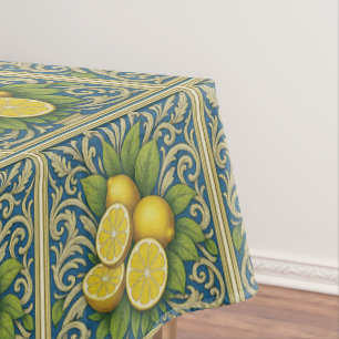 Lemon Almafi Blue Mediterranean Art Nouveau Tablecloth