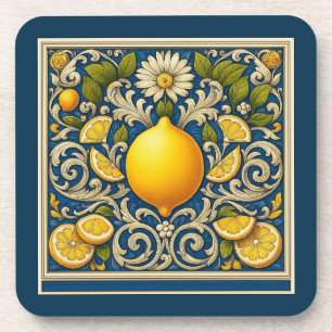 Lemon Amalfi Blue Mediterranean Art Nouveau Coaster