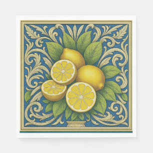 Lemon Amalfi Blue Mediterranean Art Nouveau Napkin