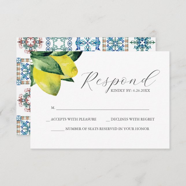 Lemon Amalfi Tile Bridal Shower RSVP Card (Front/Back)