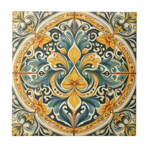 Lemon and Blue Azulejo Lisbon Patterned Talavera   Tile