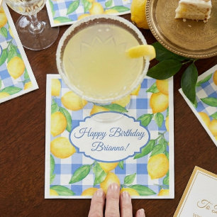 Lemon and Blue Gingham Birthday Napkin