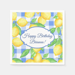 Lemon and Blue Gingham Birthday Napkin