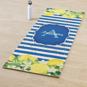 Lemon and Blue Monogram Exercise Mat
