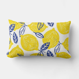 lemon and blue print throw pllow lumbar pillow