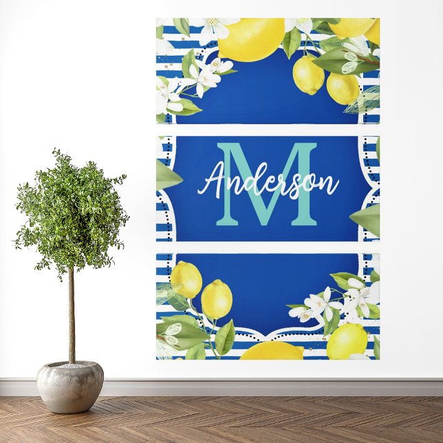 Lemon and Blue Spring Monogram Canvas Print (Creator Uploaded)