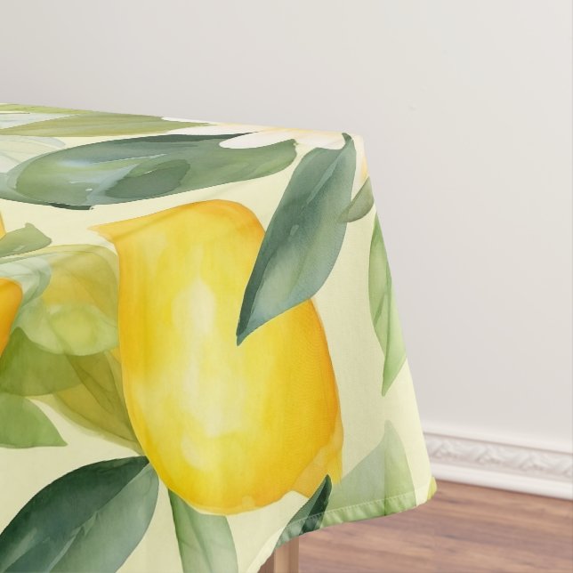 Lemon and Daisy Watercolor Pattern Tablecloth (In Situ)