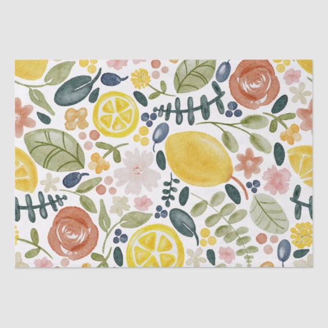 Lemon and floral botanical tissue paper (Front)