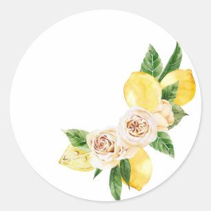 Lemon and flowers set in watercolor classic round sticker
