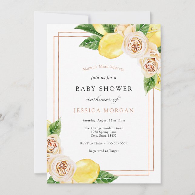 Lemon and Greenery Baby Shower Invitation (Front)