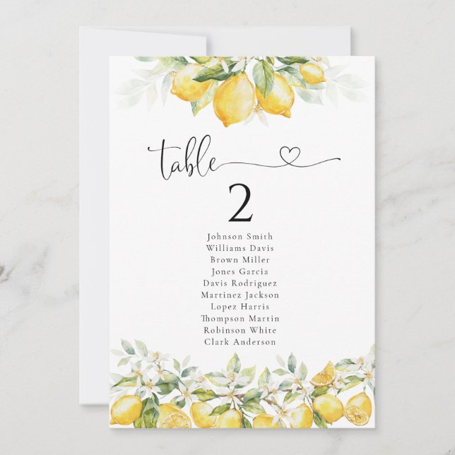 Lemon and Greenery Citrus Table Seating Chart (Front)