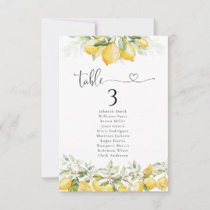 Lemon and Greenery Citrus Table Seating Chart