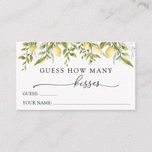 Lemon and Greenery Guess How Many Kisses Enclosure Card (Front)