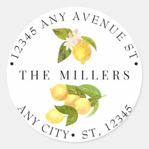 Lemon and Greenery Return Address Classic Round Sticker