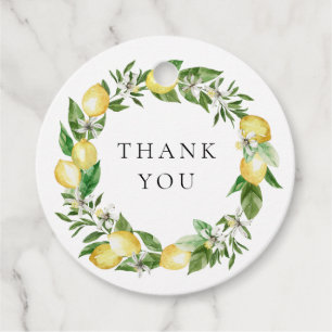 Lemon and Greenery Wreath Wedding Thank You Favour Tags