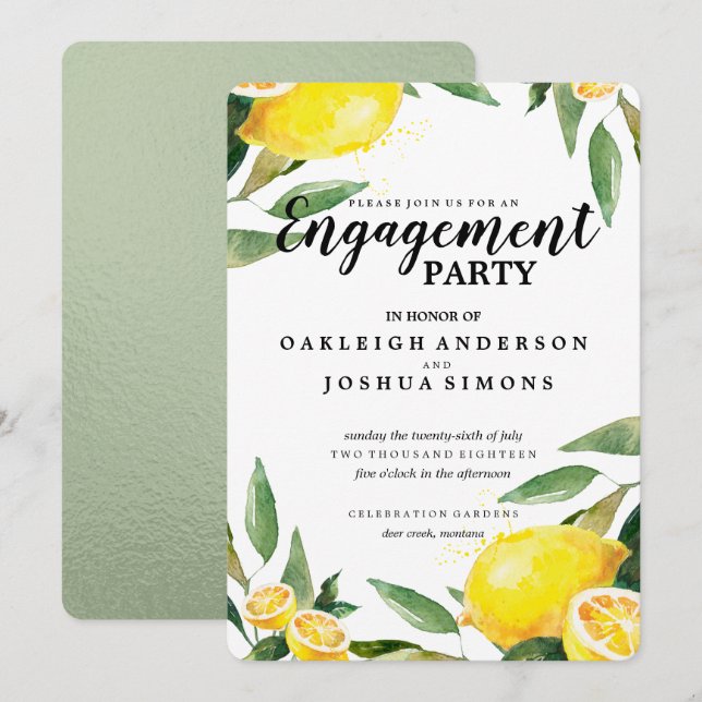Lemon and Leaves Engagement Party Invitation (Front/Back)