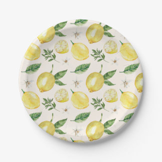Lemon and Leaves Pattern Paper Plates