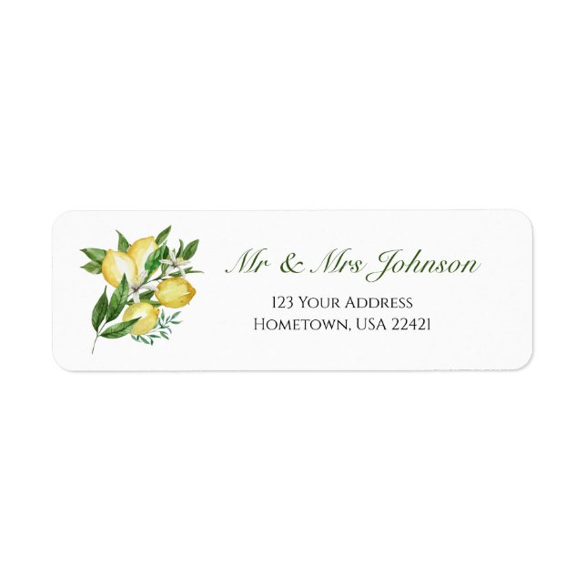 Lemon and Leaves Watercolor Floral Label (Front)