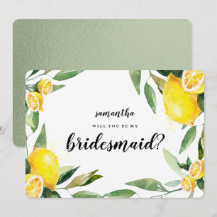 Lemon and Leaves Will You Be My Bridesmaid Card