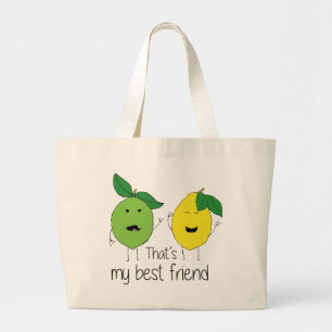 Lemon and Lime Best Friends BFF Lemon Art Besties Large Tote Bag
