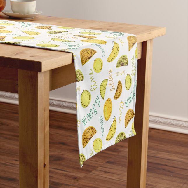 Lemon and Lime Fruit Pattern Short Table Runner (In Situ)