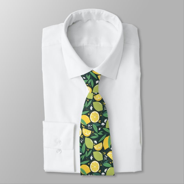 Lemon and Lime Green and Yellow Fruit Pattern Tie (Tied)