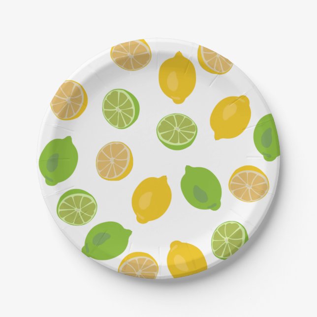 Lemon and Lime Pattern Paper Plate (Front)