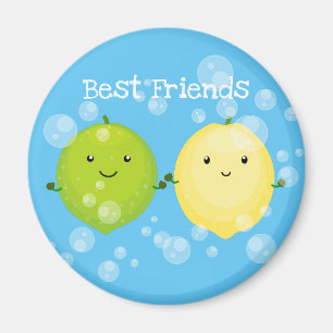 Lemon and lime with bubbles cartoon illustration magnet