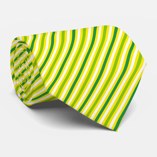 Lemon and LIme - Yellow Green White Striped Socks Tie (Rolled)