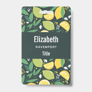 Lemon and Limes Fruit Pattern in Green and Yellow ID Badge