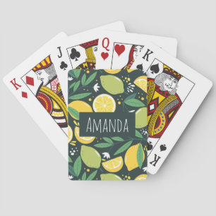 Lemon and Limes Fruit Pattern in Green and Yellow Playing Cards