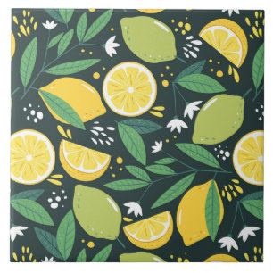 Lemon and Limes Fruit Pattern in Green and Yellow Tile