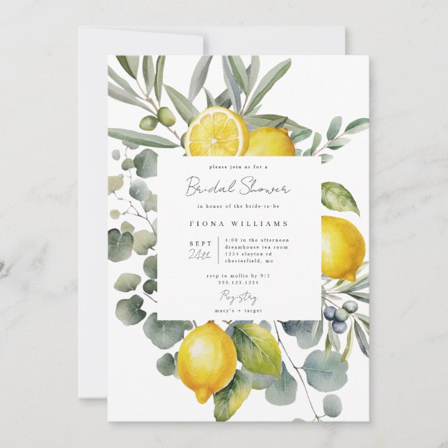 Lemon and Olive Bridal Shower Invitation (Front)