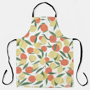 Lemon and orange fruits with leaves on white backg apron