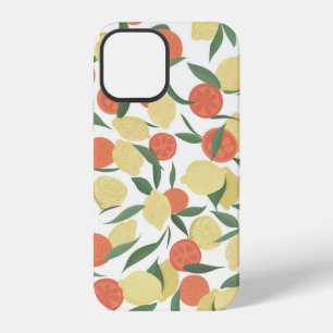Lemon and orange fruits with leaves on white backg iPhone 12 case
