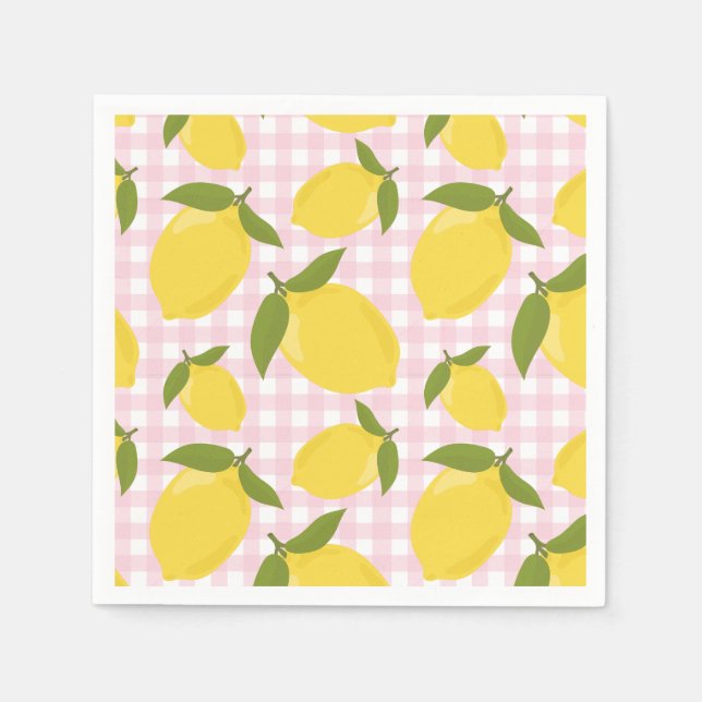 Lemon and Pink Gingham Napkin (Front)