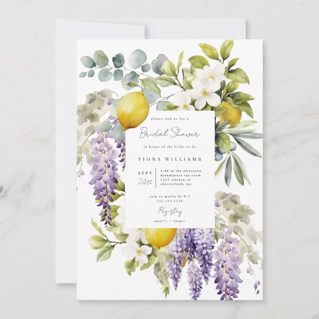 Lemon and Purple Bridal Shower Invitation (Front)