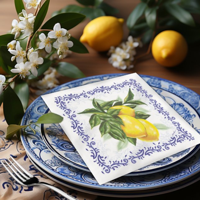 Lemon and Toile Filigree European Elegance Napkin (Creator Uploaded)