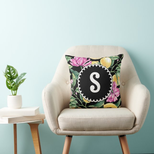 Lemon and Tulips Floral Pattern | Citrus Monogram Cushion (Chair)