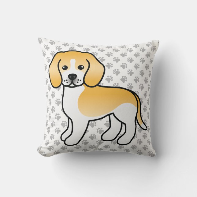 Lemon And white Beagle Cute Cartoon Dog & Paws Cushion (Front)