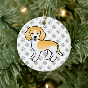 Lemon And White Beagle Dog With Custom Text Ceramic Tree Decoration